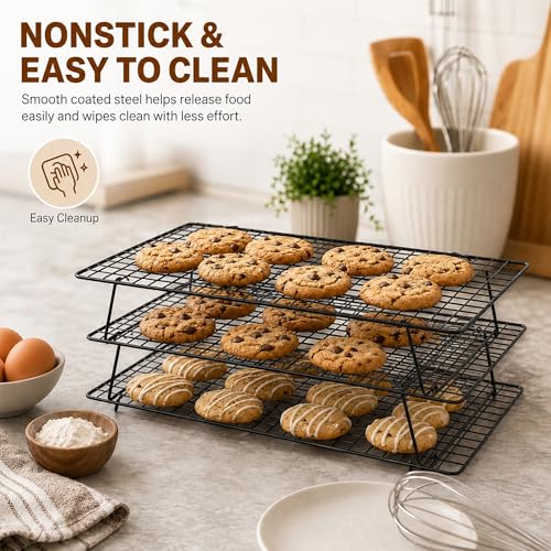 Cooling Rack 16"x10", 3-Tier Stackable & Collapsible Cooling Racks - color: Black, size: 3-Tier-SL