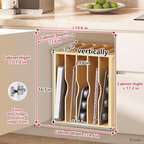 Celestite Wooden Baking Sheet Organizer for Cabinet, Baking Tray Organizer, Cookie Sheet Organizer for Cabinet Kitchen Storage Organization Accessories - color: 6 Tier 12.4"wx14.1hx16.7d