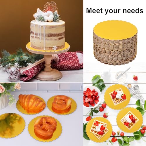130 Pack 6 Inch Gold Cake Boards, Rounds Cake Cardboard, Flower Edge Cake Base, Disposable Round Cake Board for Wedding, Party, Anniversaries, Birthday Decor - size: 130 Pack 6 Inch Gold Rounds