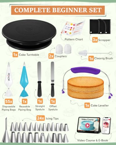 RFAQK 90PCs Cake Decorating Kit with Video Course for Beginners & Pros - color: Black