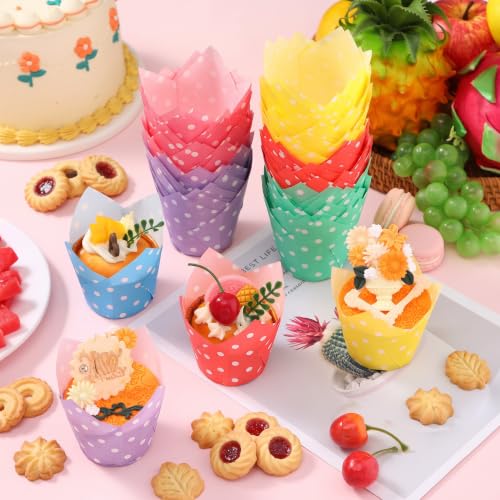 600 Pcs Tulip Cupcake Liner, Green, Red, Pink, Purple, Yellow, Blue