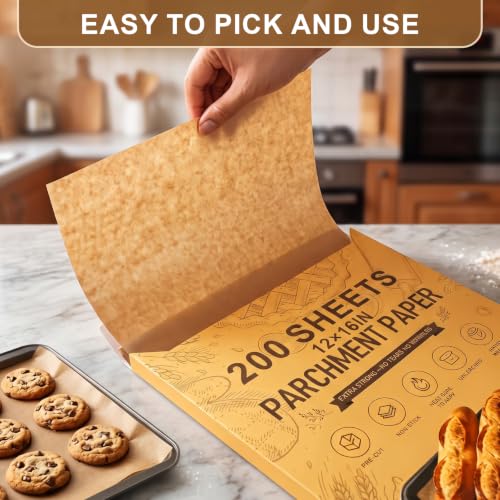 200 Pcs Parchment Paper Sheets 12x16 In, Precut Parchment Paper for Baking - size: 12x16in-200pcs