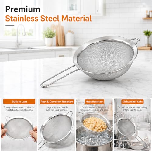 HiramWare Fine Mesh Strainer, Medium Stainless Steel Colander - size: Medium 5.51 Inch Diameter