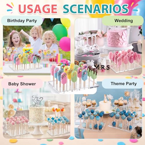 Geetery 2 Pcs 2 Pcs Cakesicle Stand with 100 Sticks 16 Hole Acrylic Display