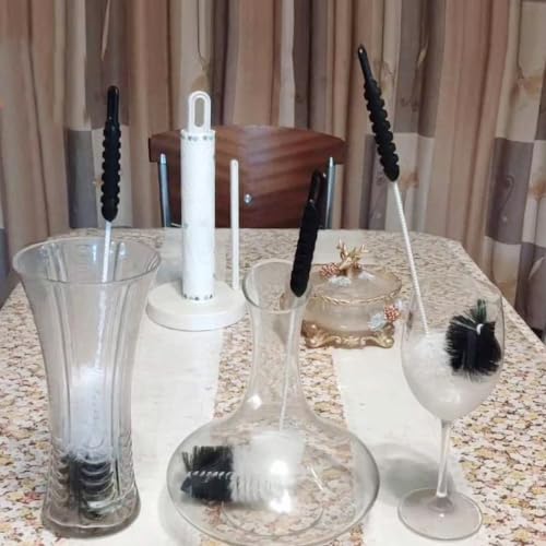 NewFerU Bottle Brushes Thin Long Handle X 4, Soft Nylon Slim Wire Set