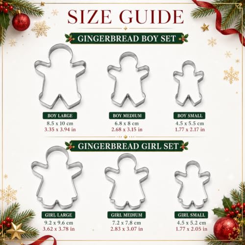 6-Piece Christmas Gingerbread Cookie Cutters, Man & Woman, 3 Sizes - style: style5