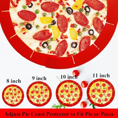 Adjustable Pie Crust Shields Baking Protectors, Silicone Cover Ring Fits 8-11.4 Inch Pies, Baking Pie Pizza Crust Shield Protector Cover for Edges (Red-1pcs) - color: Red-1pcs