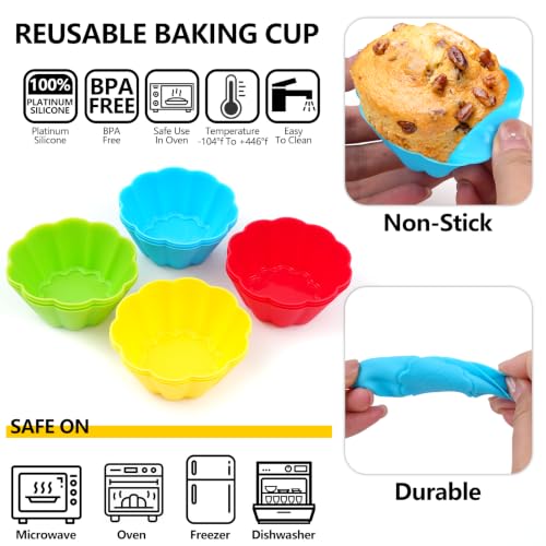 12 Pack Reusable Silicone Cupcake Liners Baking Cups Liners - color: Colored-Flower
