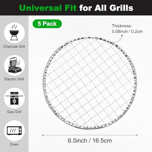 M METERXITY 5 Pack Disposable Grill Toppers, Round 6.5 Inch Galvanized Grill Grates, Disposable Roasting Racks Replacement for Outdoor, BBQ, Camping, Picnics - size: 6.5''