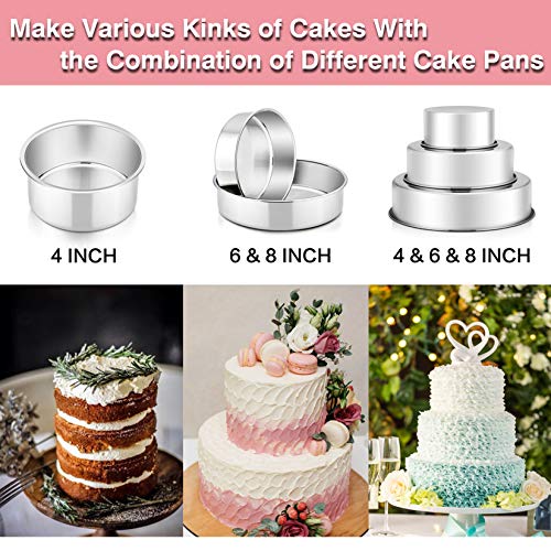 P&P CHEF Cake Pan Set of 3, 4" + 6" + 8" Round Baking Layer Cake Pan Tin - size: 4" + 6" + 8"