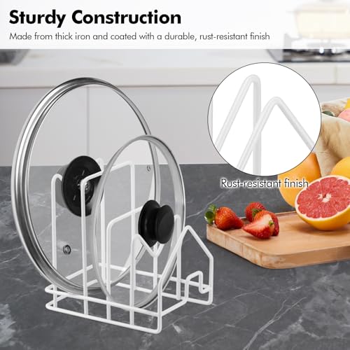 Poeland Kitchen Pot Lid Organizer, Pan Rack with 4 Compartments, Pantry Organizer Rack for Dinnerware, Bakeware, Cookware, Cutting Boards, Pan Lids (Small Size, White) (Pack of 2) - size: 6.1" x 4.2" x 6.1" (Pack of 2)