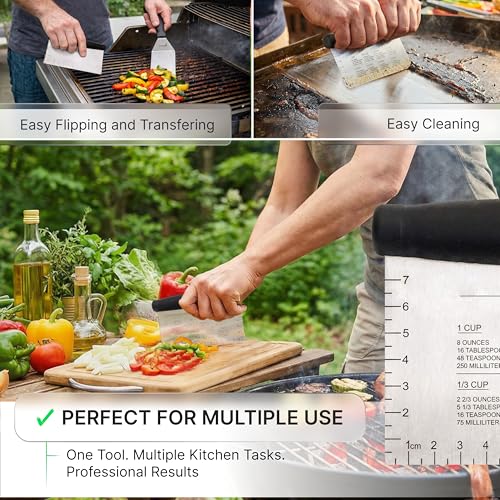 Griddle Sraper Flipper - 2 Metal Spatulas - Great for cast Iron Griddle BBQ Grill Flat Top - Commercial Grade - Griddle Accessories - color: Plastic Handle Set