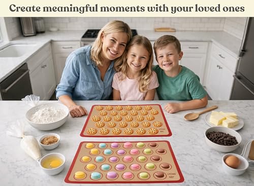 Macaron Silicone Baking Mats Set of 2, Half Sheet Nonstick Reusable Extra Thick Baking Sheet Liners for Macarons, Cookies and Pastry, Red - color: Macaron Red, size: 16.5"L x 11.6"W
