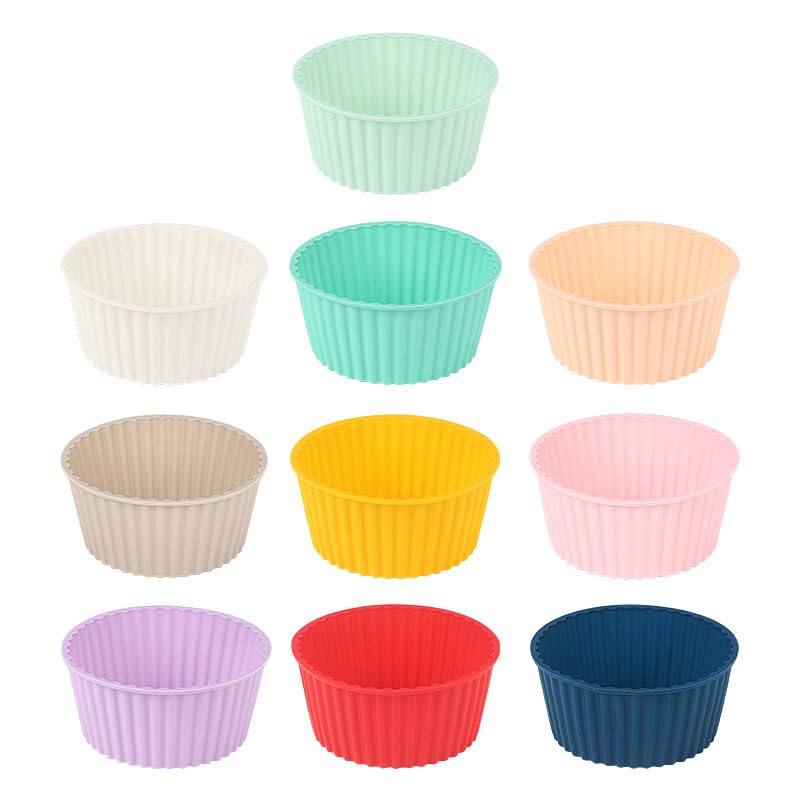 Silicone Baking Cups, 10 Reusable Nonstick Cupcake Liners, Premium Muffin Molds - Stand Alone Cupcake Holders 10 Designer Colors