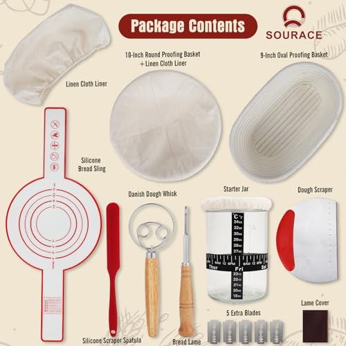 Complete Sourdough Starter Kit,10 Inch Round & 9 Inch Oval Banneton Sourdough Bread Baking Supplies With Sourdough Starter Jar, Sour dough Starter Kits for Women, Men, and Bread Bakers - style: Bread Proofing Basket Set