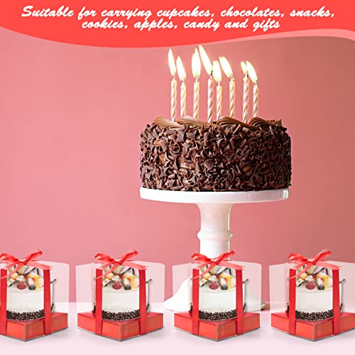 12 PCS Clear Cupcake Boxes 3.5 Inch Cupcake Containers (Red) - color: Red