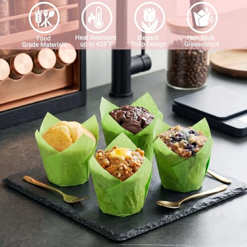 200 Pcs Green Tulip Cupcake Liners for Baking, Standard Size - color: Green