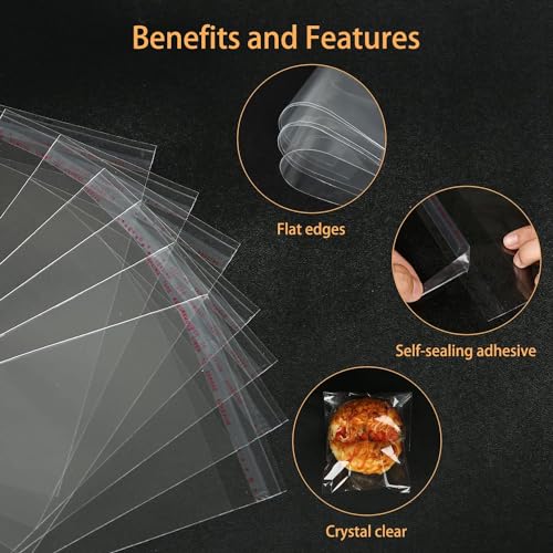 Cookie Bags Self Sealing Cellophane Bags with Seal, 5x6 Inch Clear Individual Treat Bags for Cookie Packaging Gift Giving 200 Pcs Plastic Self Adhesive Wrappers Resealable Favors Candy Bag - size: 5x6 Inch (Pack of 200)