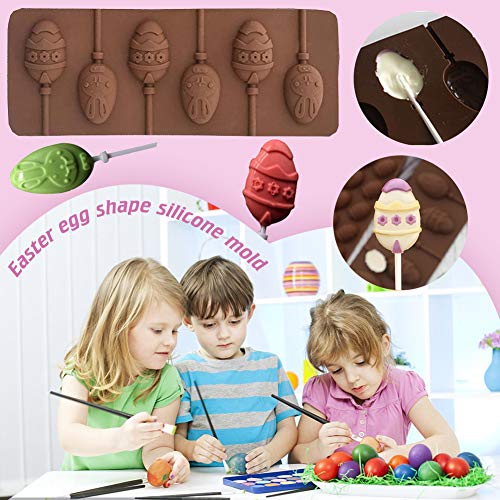 2 Pack Easter Lollipop Silicone Candy Molds Silicon chocolate Lollipop Molds 8 Cavity Bunny Egg Molds Including 80 Lollipop Sticks+100 Pcs Candy Treat Bags+100 Twist Ties (Pink) - color: Easter lollipop mold