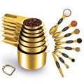 Gold Measuring Cups and Spoons Set of 15, 18/8 Stainless Steel, Includes 7 Nesting Metal Measuring Cups,8 Magnetic Measuring Spoons set - Ideal Kitchen Gadgets for Cooking and Baking Needs