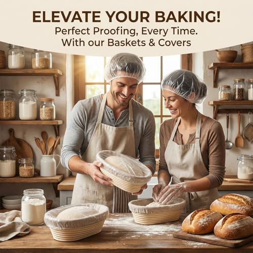 LemonRoad 2 Pcs 10 Inch Bread Proofing Baskets with 1000 Shower Caps Set - style: Oval
