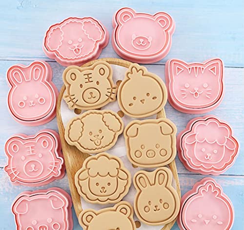 8 Pieces Cute Animals Cookie Cutters Animal Plastic Cookie Stamps Rabbit Cookie Mould Press Bear Cookie Mould Set Baking Kitchen Tools (Animals A) - color: Animals A
