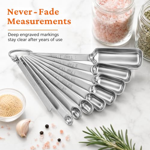 35PCS Stainless Steel Measuring Cups and Spoons Set, 7 Nesting Measuring Cups, Round & Rectangular Spoons with Clear Engraved Markings, 2-Pack Mini Spoon Sets with Leveler for Precise Cooking & Baking - size: Set of 35