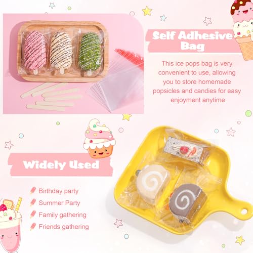 Ozera 200 Pcs Ice Pop Bags and Popsicle Sticks, Cakesicle Bags with Sticks - color: Clear