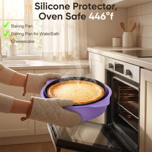 3 Pcs Springform Pan Set, 5 7 9 Inch Nonstick Spring Form Pan, Leakproof Cheesecake Pan with Silicone Protector & 50Pcs Parchment Paper, Removable Bottom Cake Baking Pans for Home Restaurant Bakery