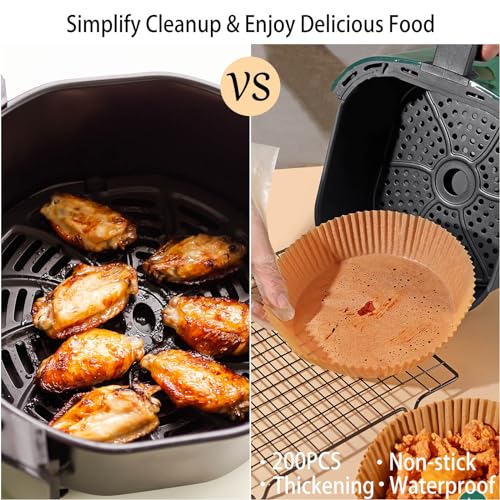 200Pcs Air Fryer Disposable Paper Liner, 8 Inch Round Non-Stick Air Fryer Liners Parchment Paper for 5-8 QT Air Fryer Baking Roasting Microwave - size: 8"Round