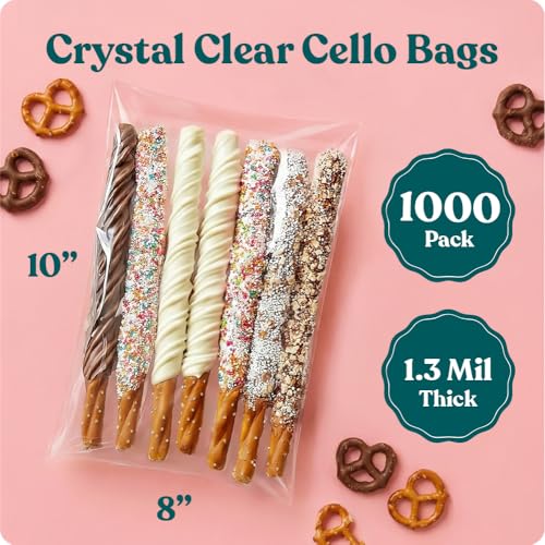8x10 Self Sealing Cellophane Bags (1000 Pack) - Clear Cookie Bags - size: 8" X 10"