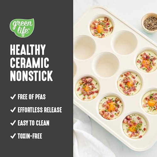 GreenLife 12 Cup Ceramic Nonstick Muffin Pan, Black - color: Black, size: 12 Cup Muffin Pan