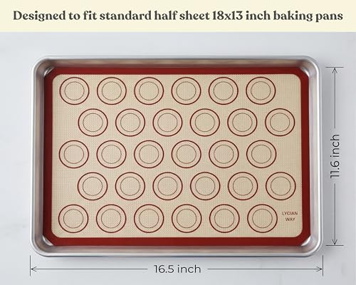 Macaron Silicone Baking Mats Set of 2, Half Sheet Nonstick Reusable Extra Thick Baking Sheet Liners for Macarons, Cookies and Pastry, Red - color: Macaron Red, size: 16.5"L x 11.6"W