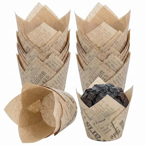 200 Pcs Newspaper Tulip Cupcake Liners for Baking, Natural Color - color: Natural Newspaper