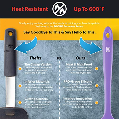 DI ORO Mini Silicone Spatula - Jar Scraper, 600F Heat Resistant, Lavender - color: Lavender