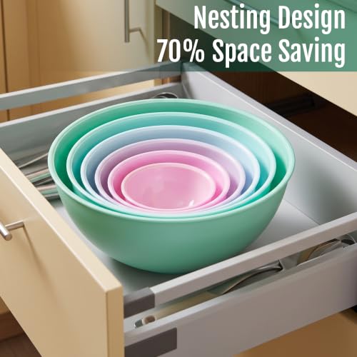 BoxedHome 12 Piece Plastic Mixing Bowls with Lids Set - Leak-Proof Microwave & Dishwasher Safe, BPA Free Nesting bowl for food prep, serving, and storage (Green/Pink) - color: Green / Pink TPR