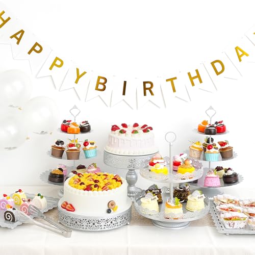 11Pcs Silver Cake Stand Set, Metal Dessert Table Display Set - color: Silver