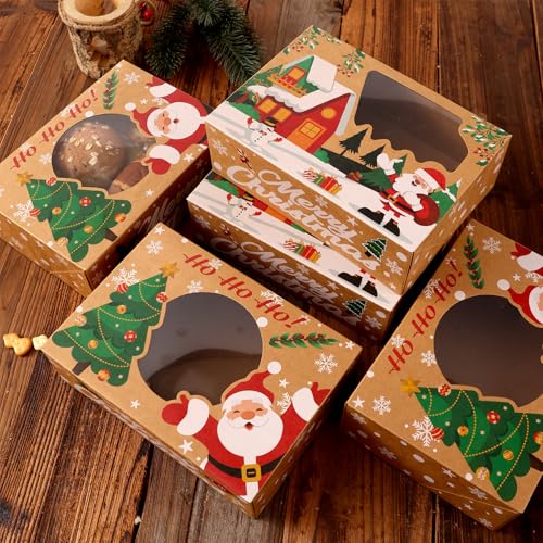Christmas Cookie Boxes, Brown Kraft, 24 Pack, 8.25"x6"x2.75" - color: Christmas-Brown