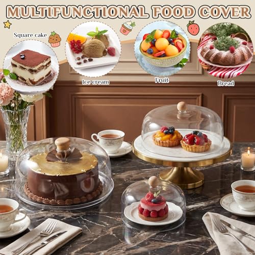 Novabright 3 Pcs Cake Dome, 7" 9" 11" Clear Acrylic Wood Handle Cover