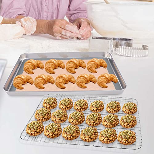 P&P CHEF 16 x 12 x 1 Inch Toaster Oven Pan Tray with Rack and Mat - 3Pcs - size: 16 x 12 x 1 Inch