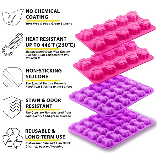 Anaeat Reusable Silicone Molds with Puppy Dog Paw and Bone Shaped, Flexible & Non-Stick Ice Cube Tray, Candy and Chocolate Making Mold for Homemade Baking Dog Treats, Jelly, Biscuit & Cupcake (4 Pack) - color: Dog Paw + Bone (4 Pack)