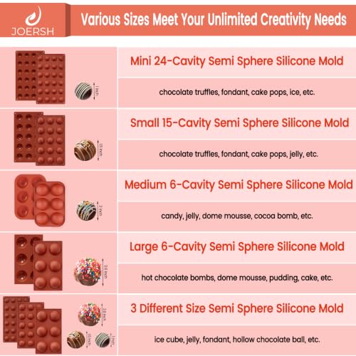 JOERSH Semi Sphere Silicone Hot Chocolate Bomb Molds, 4Pcs, 6-Cavity - color: 6 Medium (4 Pack)