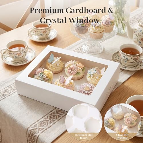 VGOODALL 6 Count White Cupcake Boxes, 15 PCS Cupcake Containers - color: White-1
