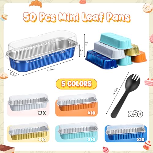 Blushtier 150 Pcs Mini Loaf Pan with Lid & Spoon, Blue and Orange - color: Blue and Orange