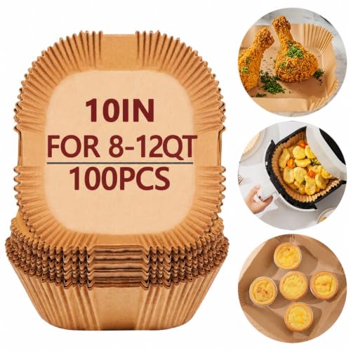 10 Inch Air Fryer Liners Disposable, 100 PCS Square Parchment Paper Liners - size: 10in
