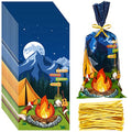 Gueevin 100 Pcs Camping Party Treat Bags with Ties, Camping Pattern
