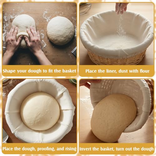 Bread Proofing Basket Cloth Liner 6Pcs 10 Inch Round Banneton Liner Natural Rattan Banneton Bread Proofing Cover Basket Cloth Liner Sourdough Bread Baking Supplies Cloth Bowl Covers for Bread Proofing - color: Round, size: 10 Inch