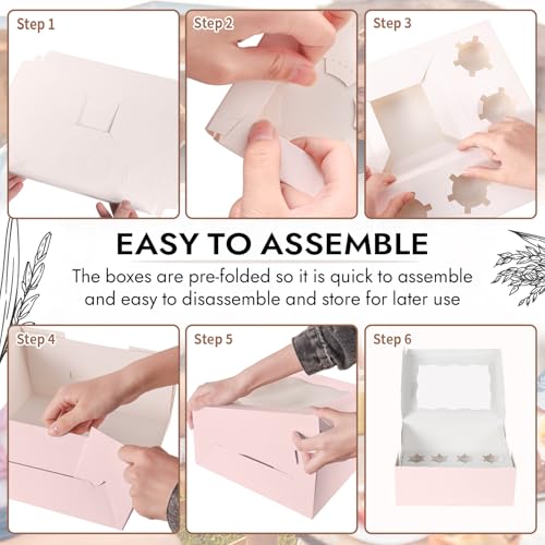 JCD 8 Packs Pink Bento Cake and Cupcake Box 1+8 Bento Box with Clear Window for 4-inch Cake and 8 Cupcakes Packaging Gift Baked Goods for Family Dinner Birthday Party Picnic Gift (Pink 1+8/8Pcs) - size: Pink 1+8/8Pcs