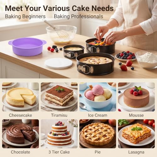 3 Pcs Springform Pan Set, 5 7 9 Inch Nonstick Spring Form Pan, Leakproof Cheesecake Pan with Silicone Protector & 50Pcs Parchment Paper, Removable Bottom Cake Baking Pans for Home Restaurant Bakery
