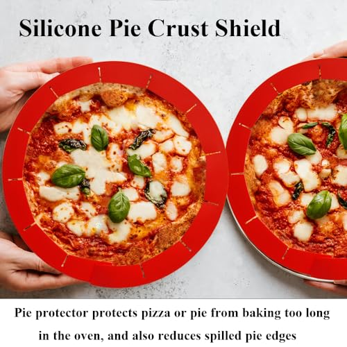 Adjustable Silicone Pie Crust Shields Baking Protectors Cover Ring Fits 8-11.4 Inch Pies Baking Pie Crust Shield Protector Cover for Edges (Red-1Pcs) - color: Red-1pcs
